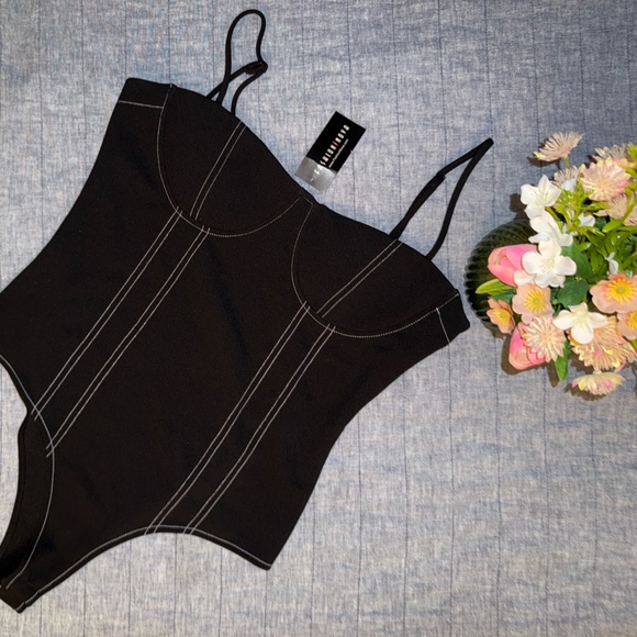 NWT Fashion Nova Frame of Mind Black Corset Bodysuit - Picture 1 of 12